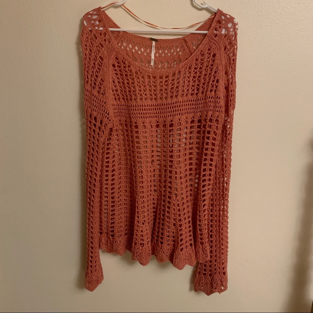 Free people crochet long sleeve top